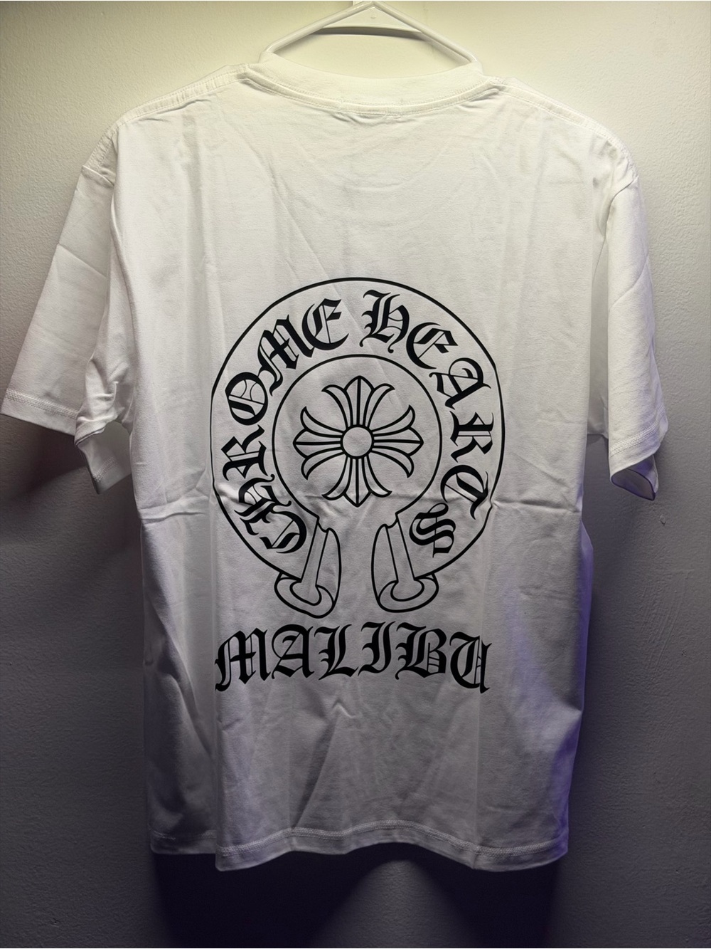 Chrome Hearts White Tee with Black Gothic Back Graphic